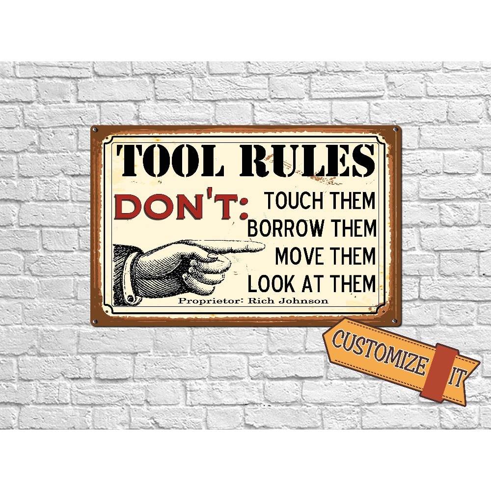 Workshop Tools With Name - لوحة معدنية قابلة للتخصيص لقواعد الأدوات،