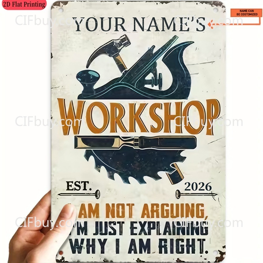 Workshop Tools With Name - لوحة معدنية مخصصة ثنائية الأبعاد لاسم